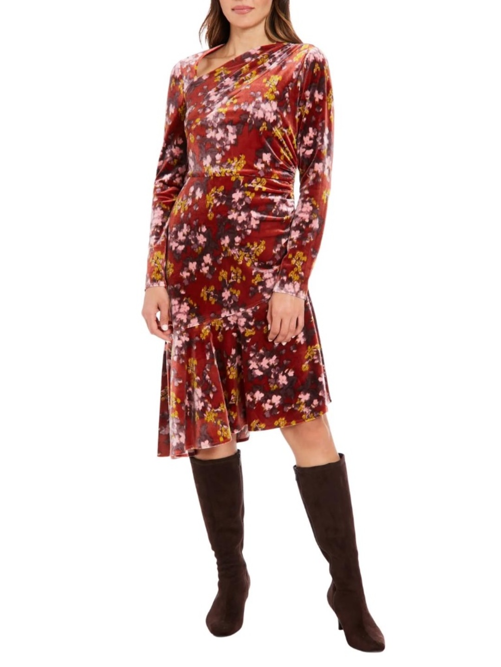 NWT London Times Floral Velvet Asymmetric Dress - size 8
